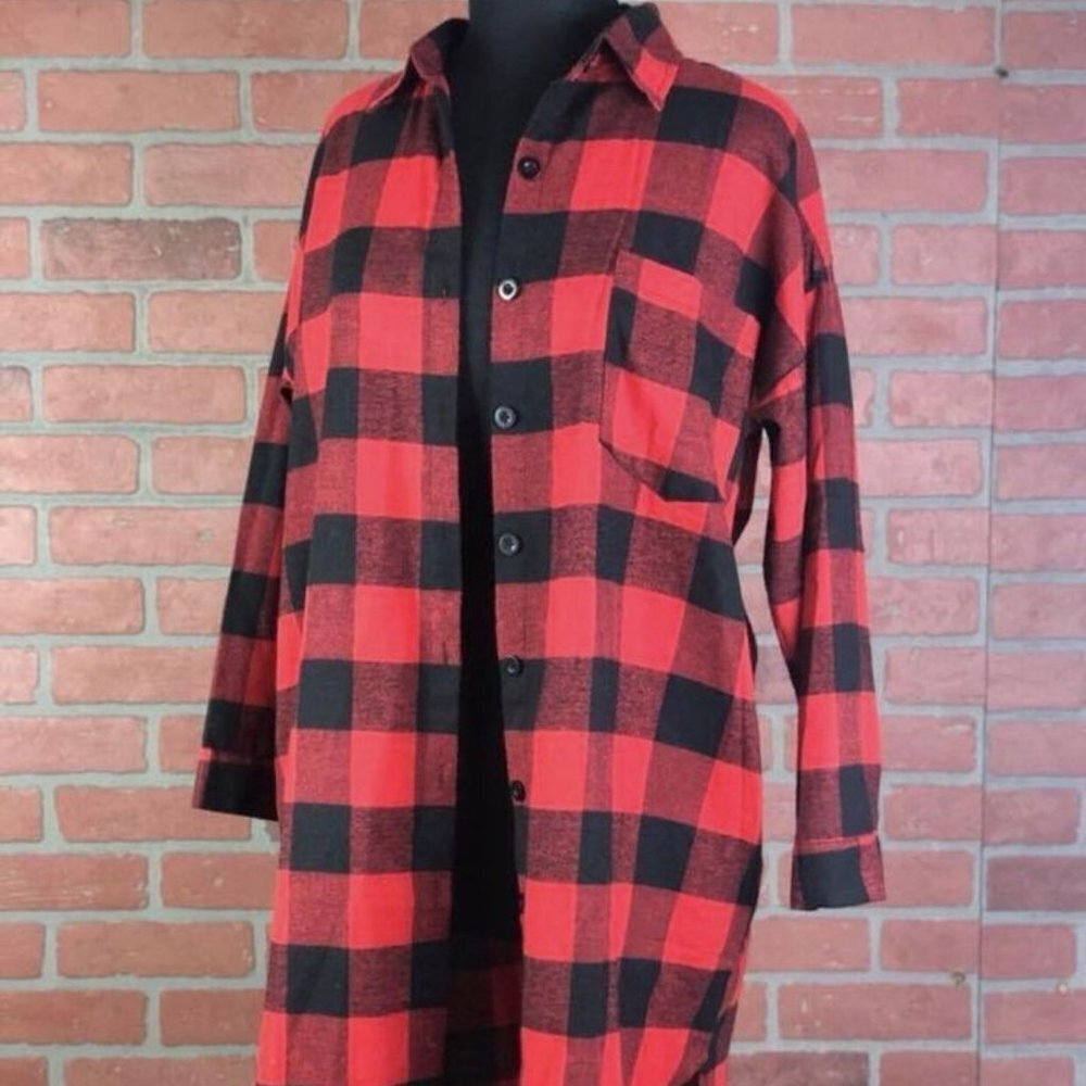 Mother Hustler Womens Oversized Buffalo Plaid Shacket Duster